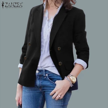 

ZANZEA Women Turndown Collar Buttons Office Work Blazer 2020 Fashion Lady Casual Solid Jackets Thicken Pockets Spring Outwear