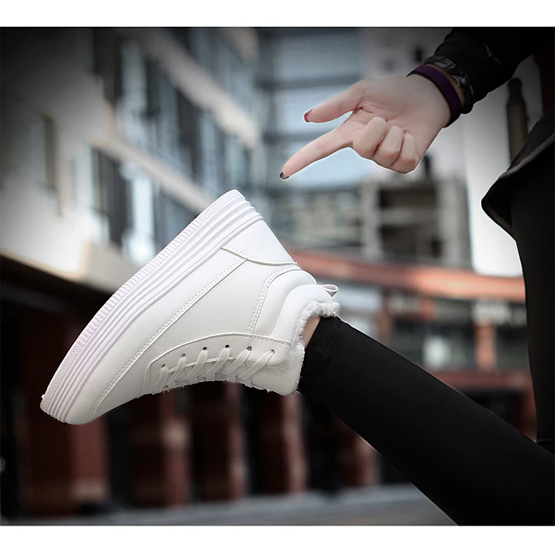TYDZSMT/женские зимние кроссовки; теплая короткая плюшевая обувь; модная женская обувь белого цвета на массивном высоком каблуке; обувь для влюбленных; zapatillas mujer; Размер 11