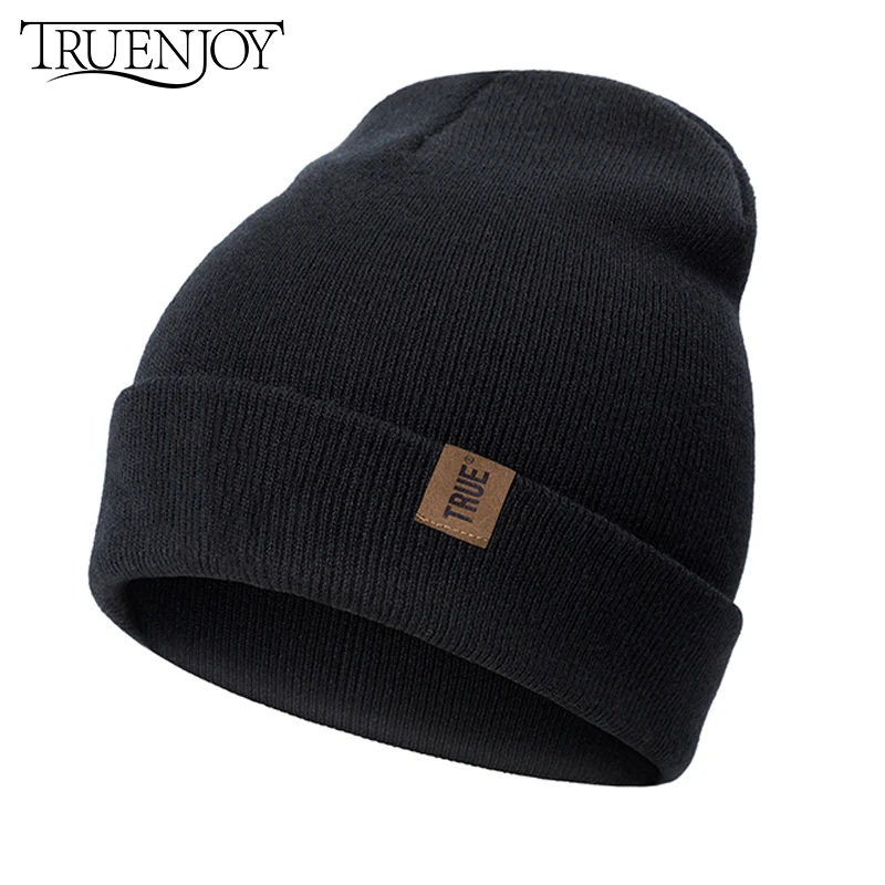 TRUENJOY, повседневные зимние шапочки, шапка для мужчин и женщин, Модная вязаная зимняя шапка, одноцветная, хип-хоп, Skullies, шапка, капот, унисекс, с надписью True