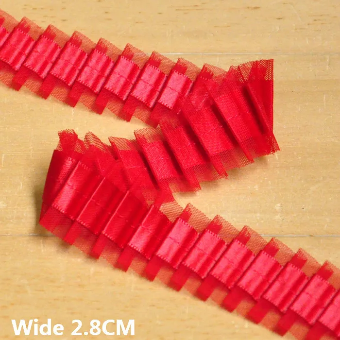 

2.8CM Wide Luxury Red 3D Pleated Chiffon Satin Lace Collar Neckline Lace Trim Ribbon Dress Garment DIY Sewing Guipure Decoration