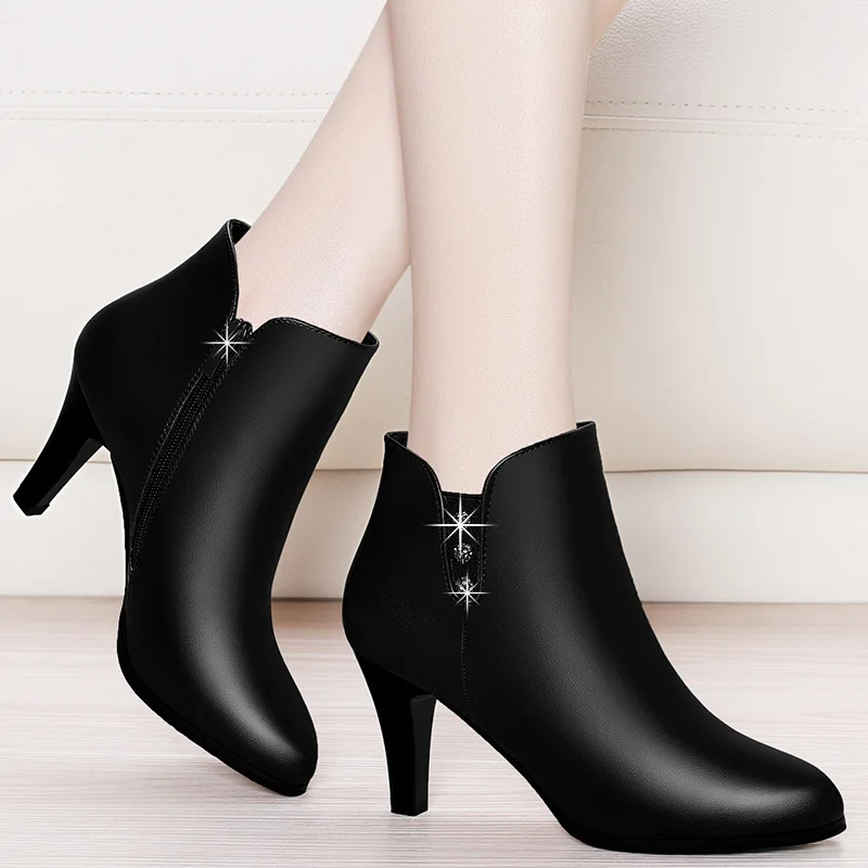 

Women's Pointed-Toe Thin Heeled High Heel Boots nv pi xue 2019 Autumn And Winter New Style Thick Bottomed Martin Boots Fashion B