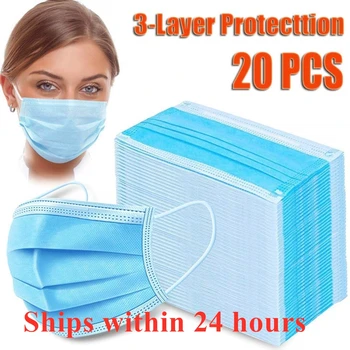 

20Pcs/Pack Disposable mask 3-Layer Non-woven Disposable Elastic Mouth Soft Breathable Flu Hygiene Face Mask as K N 95 K F 94