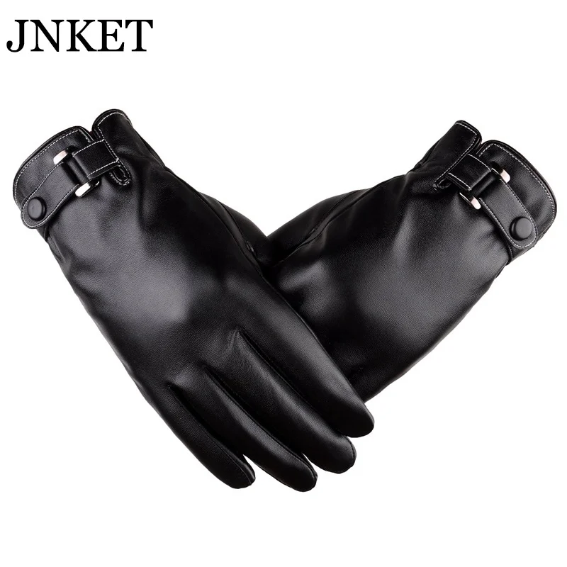 JNKET, зимние мужские перчатки из искусственной кожи, перчатки для сенсорного экрана, моющиеся кожаные перчатки, теплая плюшевая подкладка, модные уличные перчатки для вождения
