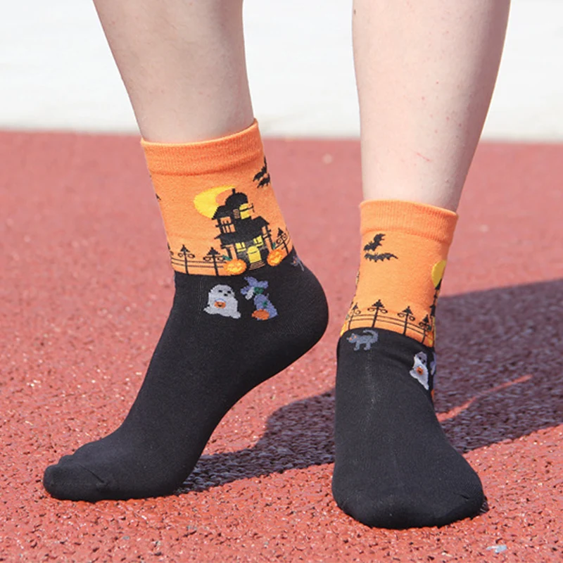 

Hot Halloween Theme 3D Printed Short Socks Unisex Pumpkin Bat Harajuku Low Cut Casual Socks Party Gifts