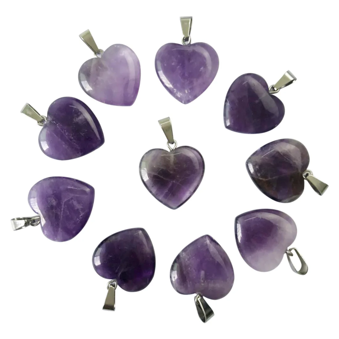 Natural Crystal Stone 20mm Heart Amethyst Rose Quartz Tiger's Eye Opal Crystal Pendants fit Chakras Necklace Jewelry  Making