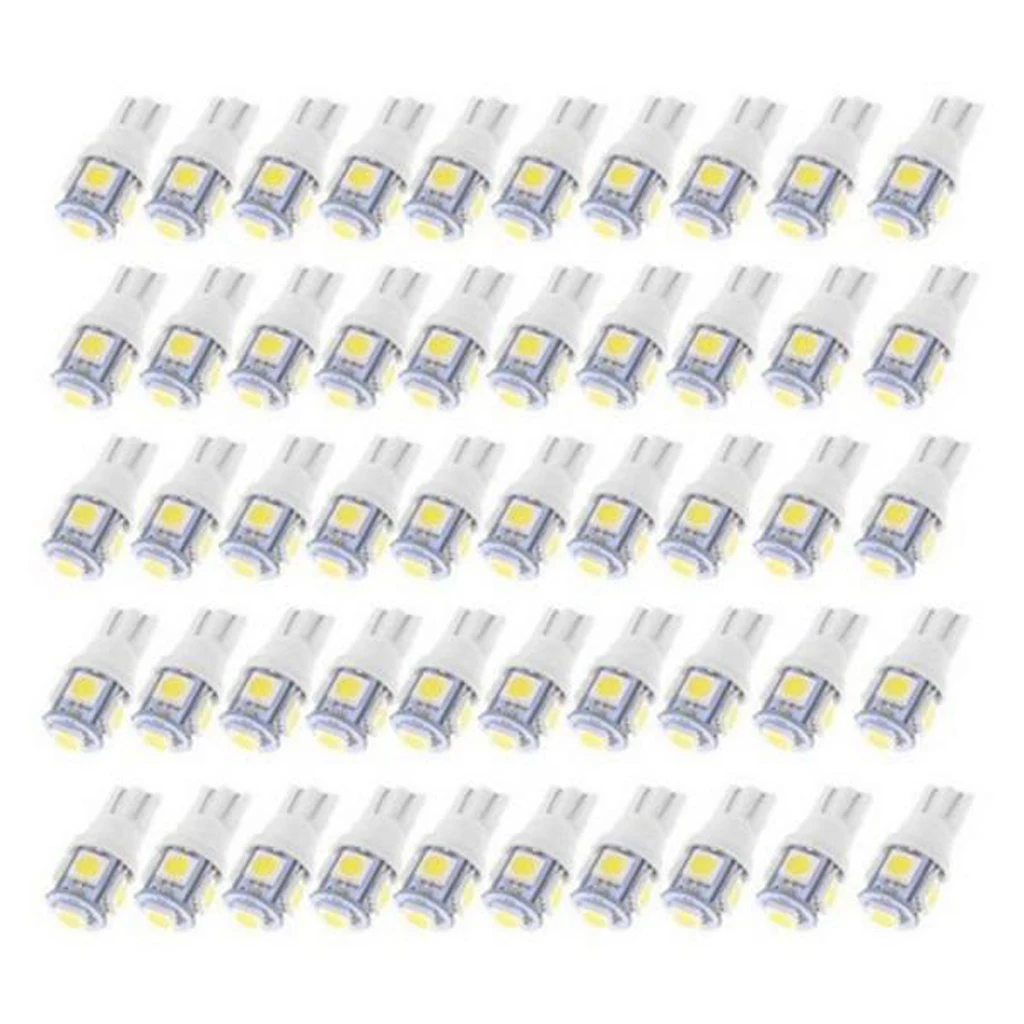 50 Pieces Universal T10 W5W 168 194 5050 5SMD 6000K White LED Light Bulbs 