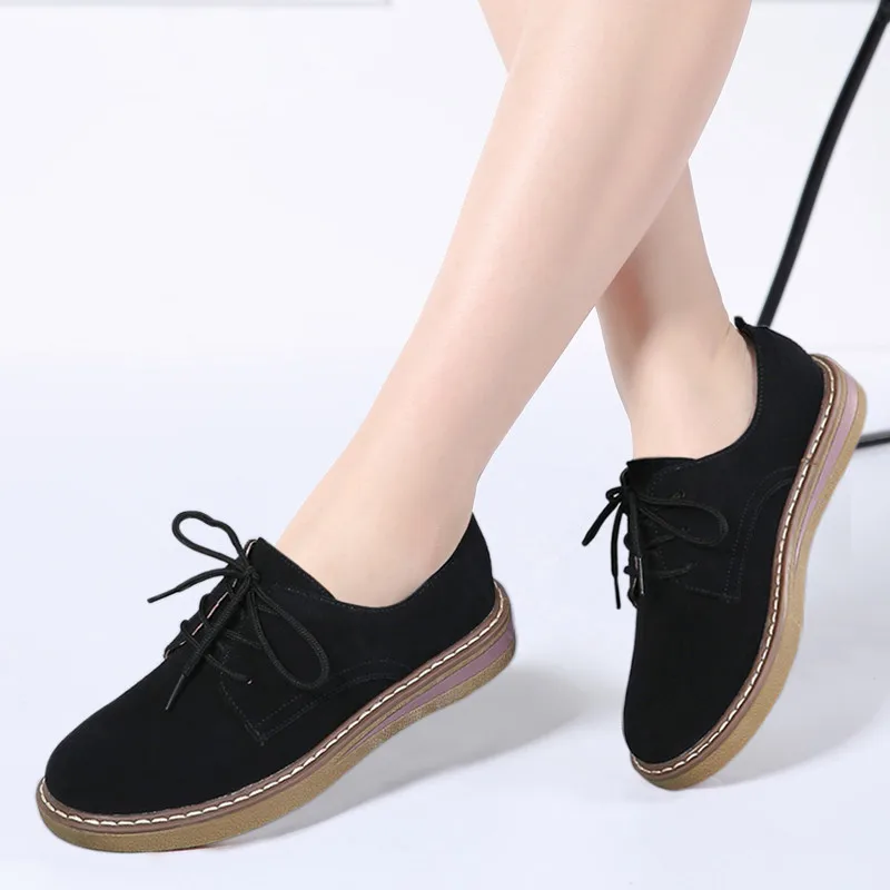 Zapatos con cordones de ante y cuero para mujer, mocasines planos de punta  redonda, verano, 2020|round toe flats|shoes flatsround toe - AliExpress