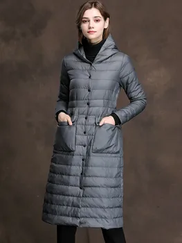 

duck white autumn winter women hooded korean long ultra light Down coat female puffer jacket 2020 SMXM0049 KJ2251