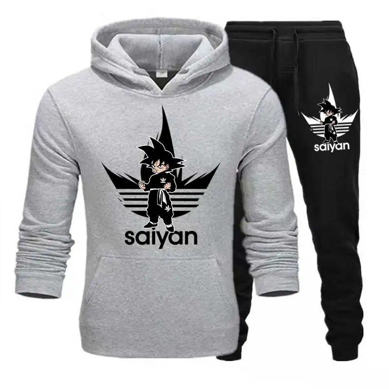 Серый SAIYAN мужские наборы дропшиппинг толстовки+ брюки Harajuku оптом спортивные костюмы повседневные толстовки спортивный костюм спортивная одежда плюс 5XL - Цвет: Серый
