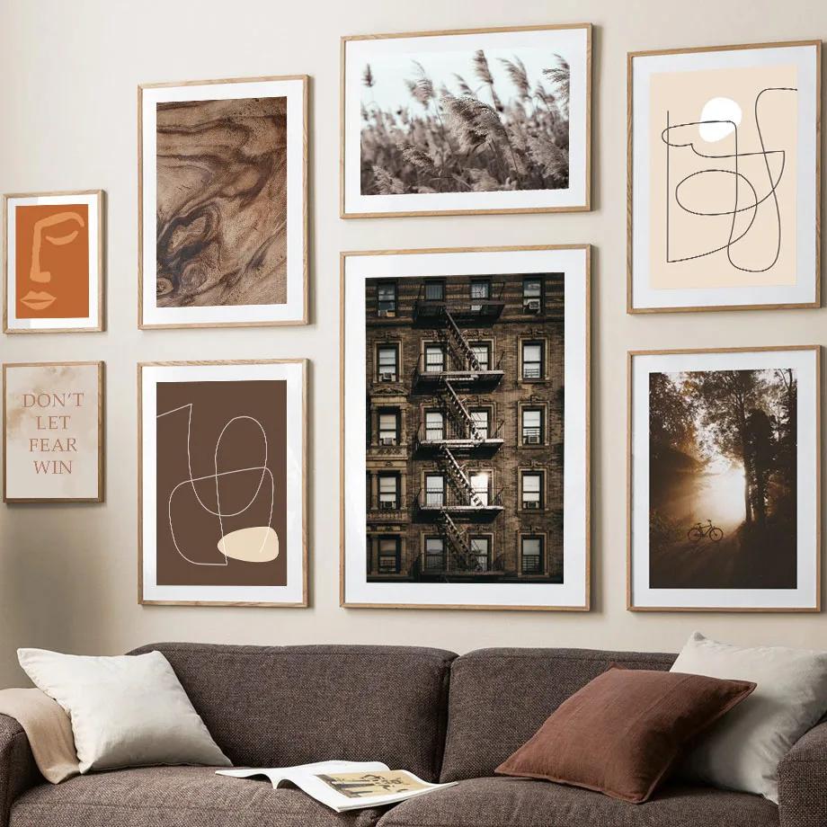 

Wall Art Canvas Painting Forest Field Abstract Brown Line Quotes Nordic Posters And Prints Wall Pictures For Living Room Decor