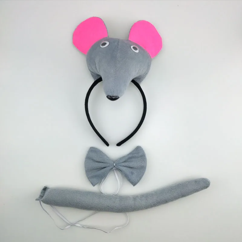 

3D Animal Mouse Rat Ears Headpiece Headband Tail Tie Boy Girls Party Cosplay Performance Headwear Halloween Hair Accessories