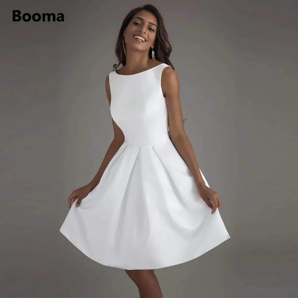 Booma Short Wedding Dresses 2021 White Ivory Bridal Dress White Bride Gowns High Quality Satin Wedding Party Dresses