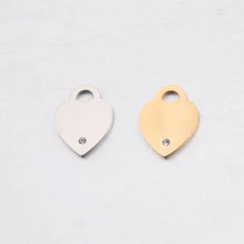 

Stainless Steel Mini Heart Charm With Rhinestone Metal Heart Tag Blank For Engrave Mirror Polished Wholesale 20pcs