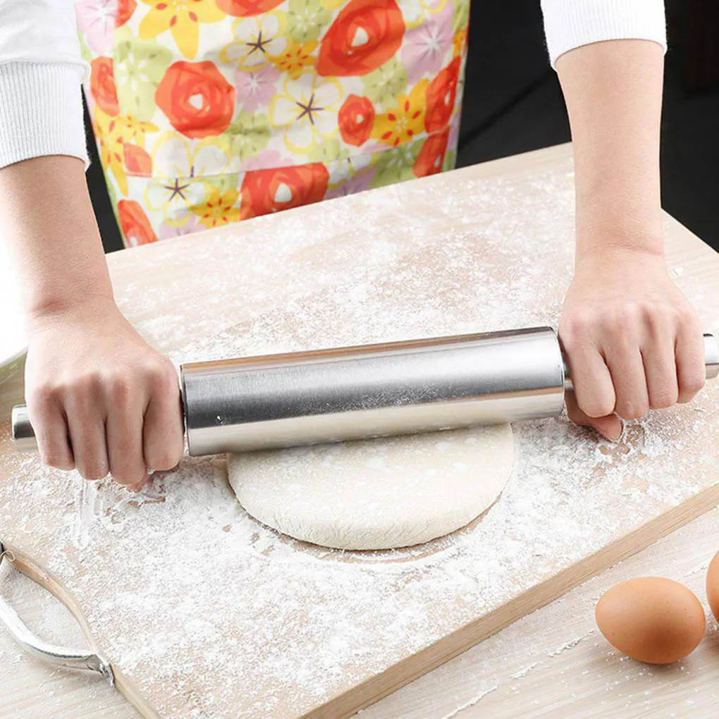 Steel Rolling Pin Paste Pizza Cookies Pastry Dough Roller Home Bakery Baking Tool