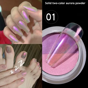

1 Box Double Color Solid Aurora Nail Powders Holographic Neon Transparent Aurora Powders Dust Nail Art Pigment Chrome Decoration