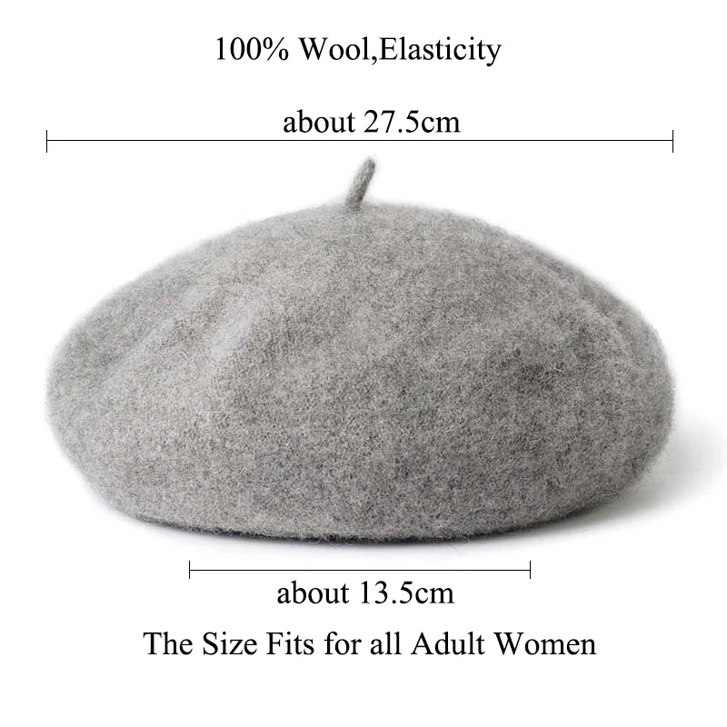 New Fashion Women's Wool Beret Hats Spring Autumn Winter Warm Wool Cap Vintage Berets Solid Color Caps for Female Painter Hat