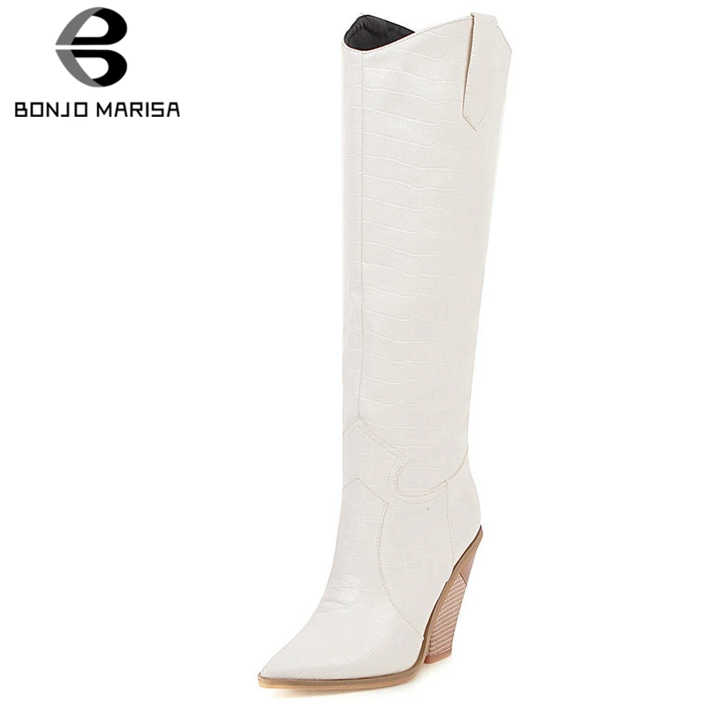 

BONJOMARISA Ins Hot Lady Wedges Boots Pointed Toe Slip On Boots Women 2020 Fashion Casual Office Shoes Woman