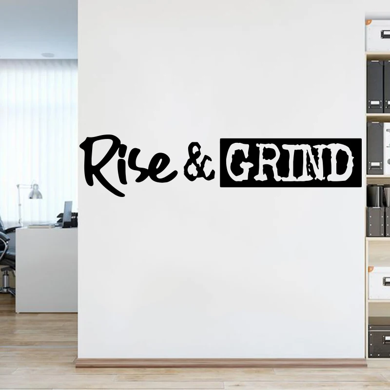 Large Rise and Grind Quote Wall Sticker Office Gym Motivational Inspirational Quote Rise and Grind  Wall Decal Kitchen Coffee  (1)