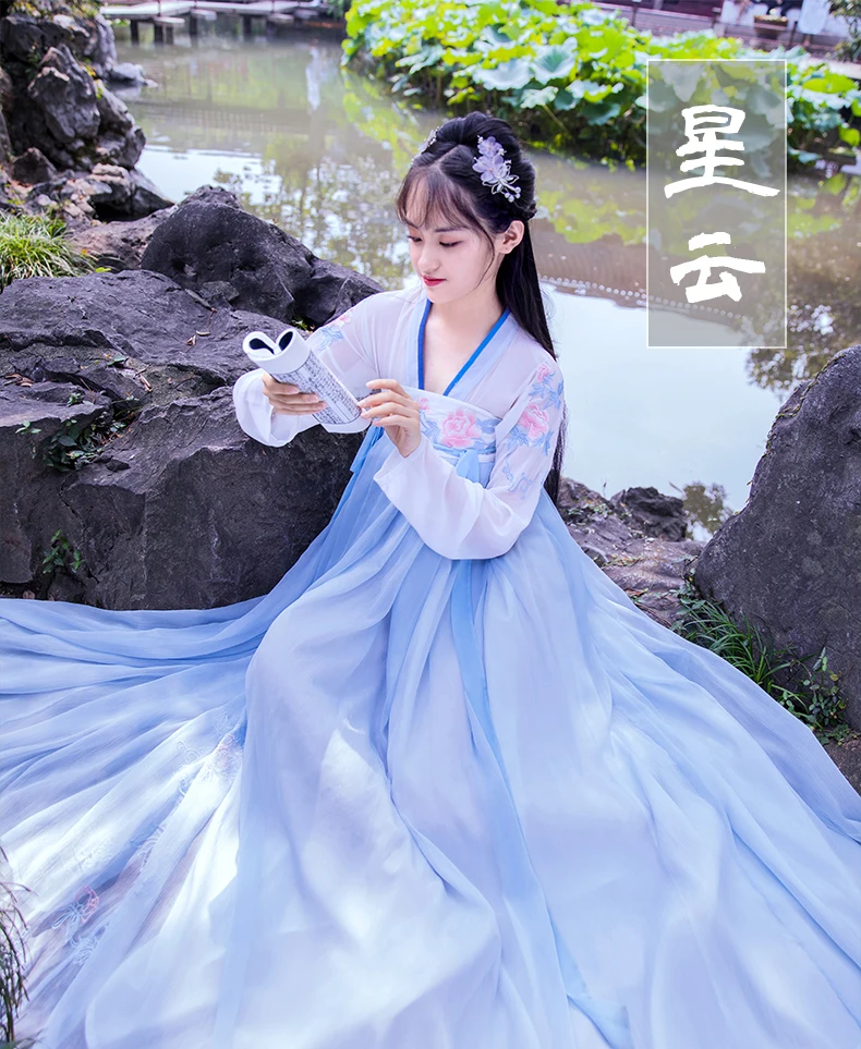 Женская летняя юбка Hanfu в китайском стиле традиционная одежда с вышивкой костюм
