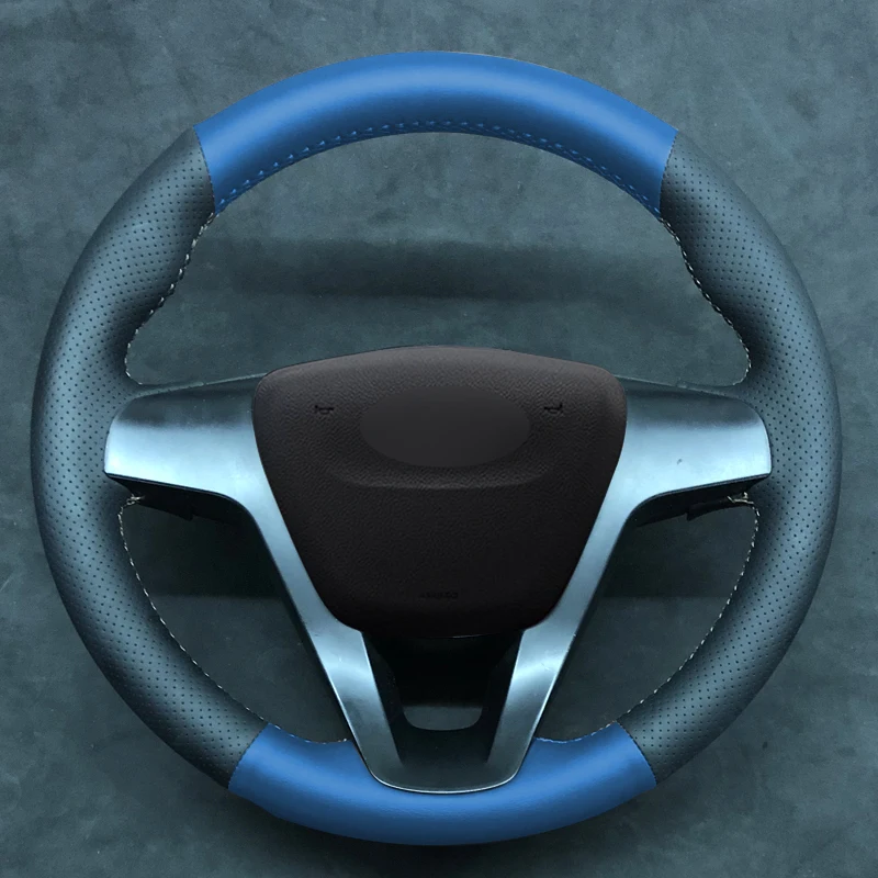 Оплетка на руль для Lada Vesta Xray- кожаный чехол на руль для автомобиля - Название цвета: Синий