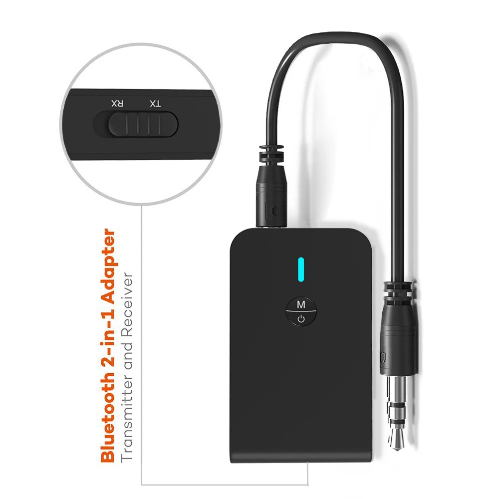 

2 In 1 Bluetooth Transmitter Receiver Rechargeable Wireless 3.5mm AUX Hi-Fi Music Adapter for TV PC Car Speaker