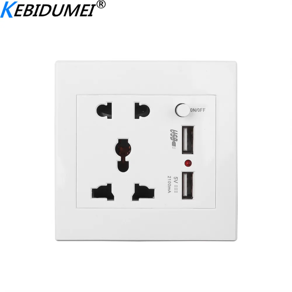 Kebidumei AC 110-250 В универсальная настенная панель с 2 USB-портами штепсельная вилка