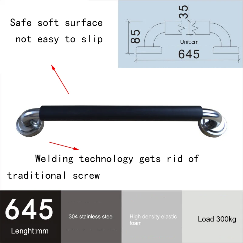 

Bathroom Special Anti-Slip Handrail Load 300KG Long 645MM Stainless Steel Optional Color Pregnant Women Old Bathroom Bathtub Gra
