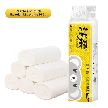

12 Roll Home Bath Paper 4Ply Soft Roll Paper Household Toilet Paper 960g White Family Bath Tissue Wood Pulp Paper Towels Tissue