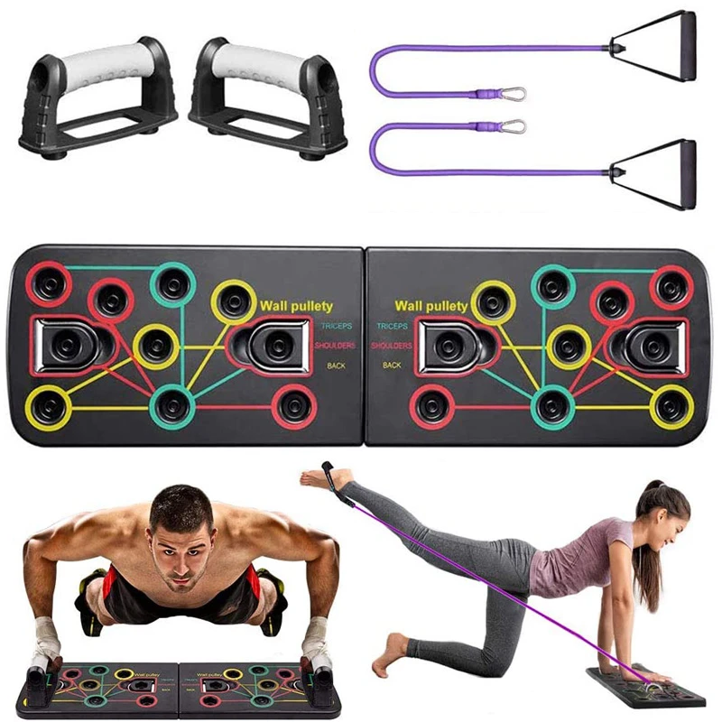 Pushup Bracket Board Workout Board Body Building Exercise for Men Women Home Workout Fitness Training 13-in-1 Portable Pushup Stands with Resistance Bands KSS Push Up Board Power System