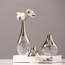 Nordic Glass Vase Creative Silver Gradient Dried Flower Vase Desktop Ornaments Home Decoration Fun Gifts Plants Pots Furnishing