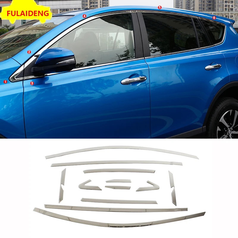 12 шт. для Toyota RAV4- автомобильный серебристый титановый оконный Декор Рамка отделка полосы литья автомобиля Стайлинг