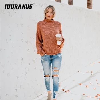 

IUURANUS Autumn Winter Women Pullovers Sweater Knitted Elasticity Casual Jumper Fashion Loose Turtleneck Warm Female Sweater