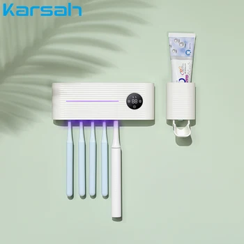 

Portable Smart Induction UV Light Toothbrush Sterilizer Box Holder Automatic Toothpaste Squeezers Dispenser Wall Mount Home