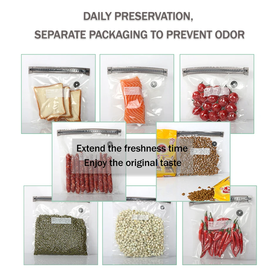 Reusable Food Vacuum Storage Bags Household Hermetic Bags with Hand Pump Sealing Clips Kitchen Freezer Containers