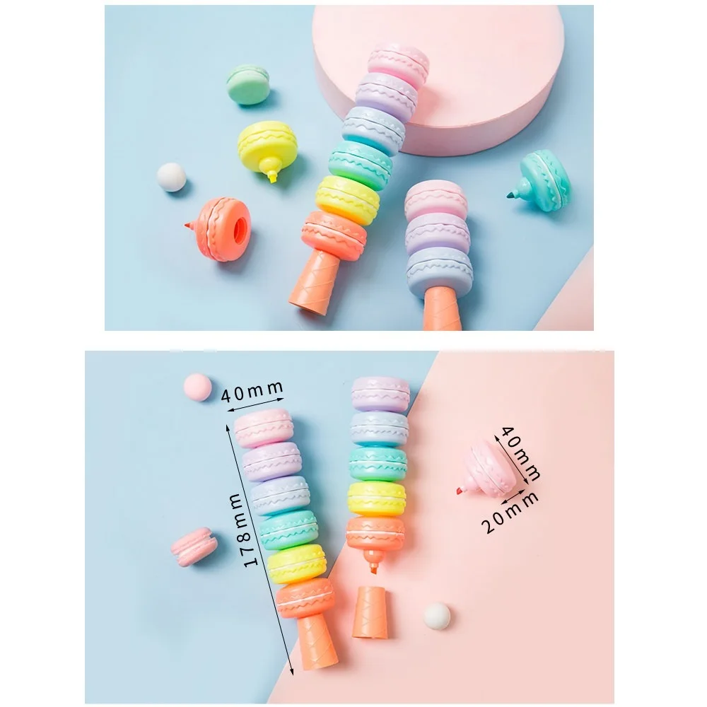 6pcs Novelty Cookie Highlighter Pen Set Macaron Cake Fluorescent Color Marker Liner for Drawing Paint Art Kid Gift School F473