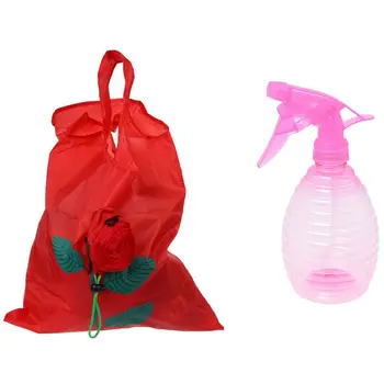 

1 Pcs Green Leaves Rose Foldable Red Shopping Bag & 1 Pcs 500 ML Pink Round Shaped Atomizer Spray Bottle