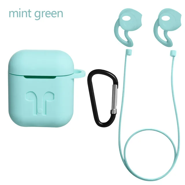 4 в 1 наушники силиконовый чехол анти-потеря провода наушники для Apple Airpods Air Pods Bluetooth беспроводные наушники аксессуары - Цвет: Зеленый