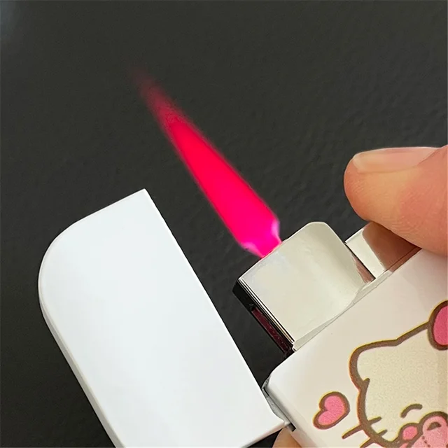 Hello Kitty Pink Lighter Creative Lighter My Melody Kuromi Cinnamorol Sanrio Windproof Red Flame Cigarette Lighter Fast Delivery 2