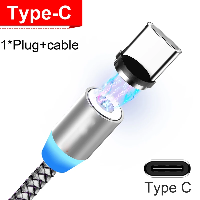 Silver For Type C Нейлоновый Магнитный Тип usb C кабель с Светодиодный индикатор Тип-C для samsung S10 S9 huawei Коврики 20 P20 кабель безопасный высокоскоростную зарядку - Цвет: Silver For Type C