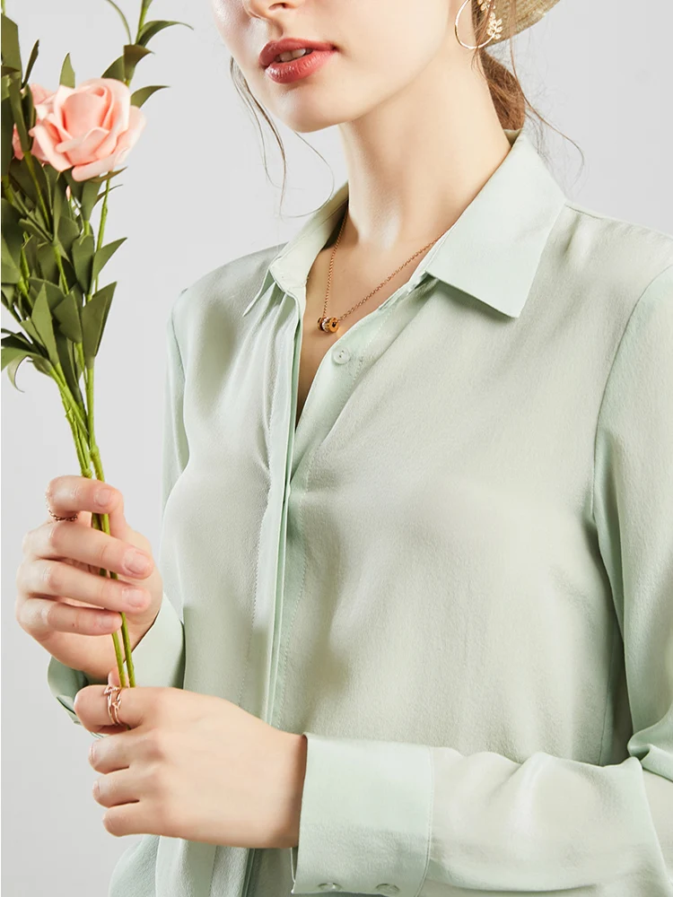 SuyaDream Women Silk Blouses 100% REAL SILK Solid