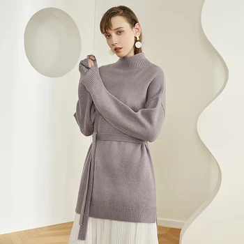 

VKBN Winter Wool Women Sweater and Pullovers Turtleneck Long Sleeve Sashes Thicken Long Sweaters Fashion Women