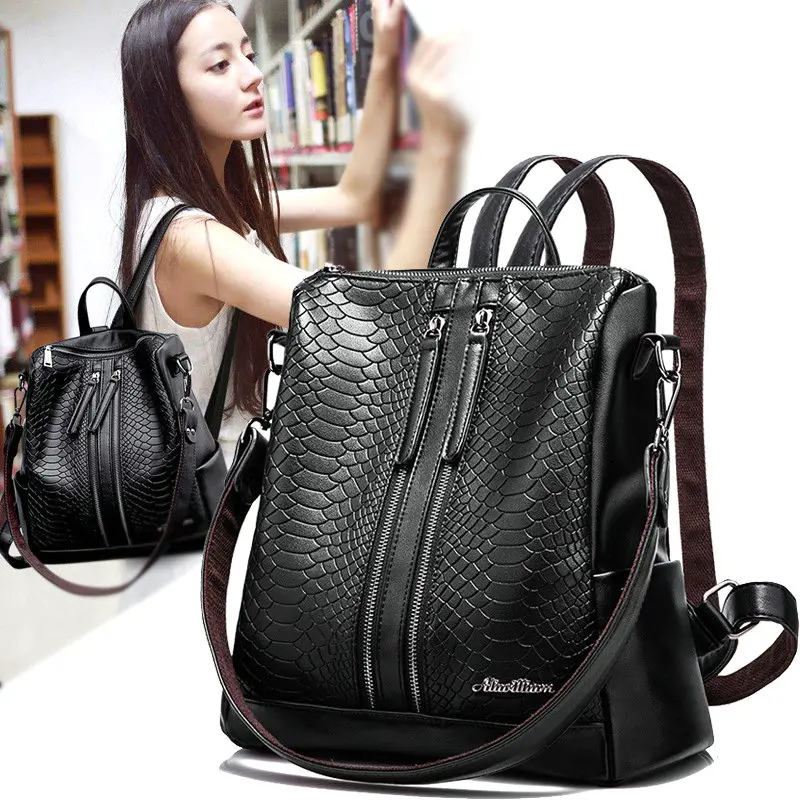Новый женский кожаный рюкзак черный Mochila Feminina большой школьный для девушек