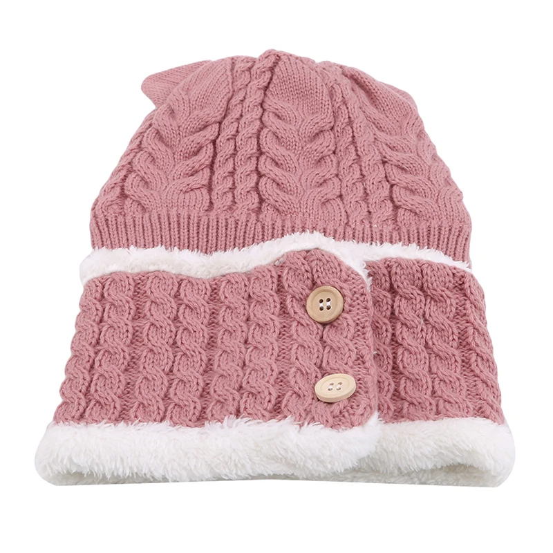 pink Милые шапки, осенние и зимние однотонные шапки, крученая шерстяная шапка, шарф, набор для малышей и детей, одежда, аксессуары - Цвет: pink