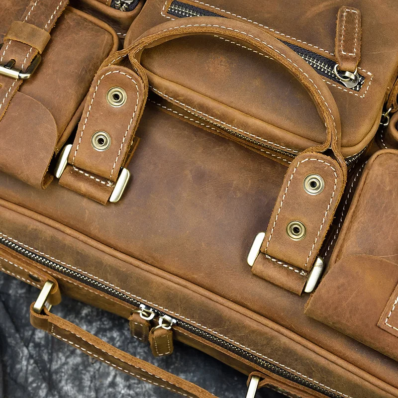 Luufan, мужские сумки, натуральная кожа, портфель для ноутбука, сумка на плечо, многофункциональная, деловая сумка, коричневая, 15,6 дюймов, сумка для компьютера для мужчин