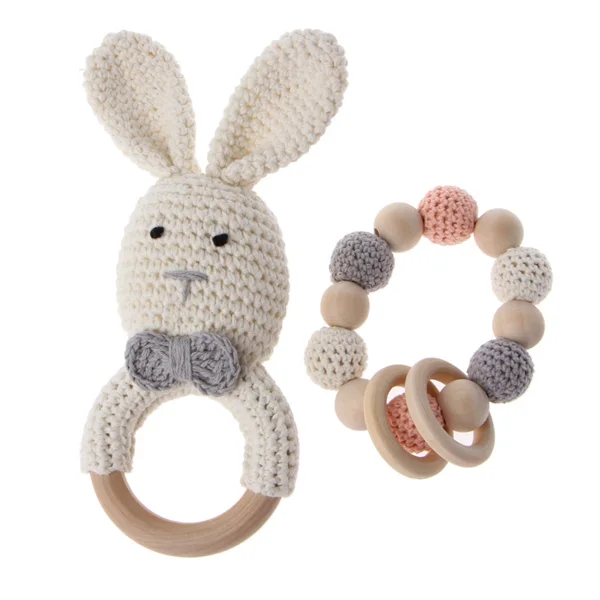2 шт./компл. для маленьких девочек и мальчиков деревянный браслет для прорезывающихся зубов вязаный кролик Детское Зубное кольцо жевательная игрушка Подарки для новорожденных - Цвет: BG
