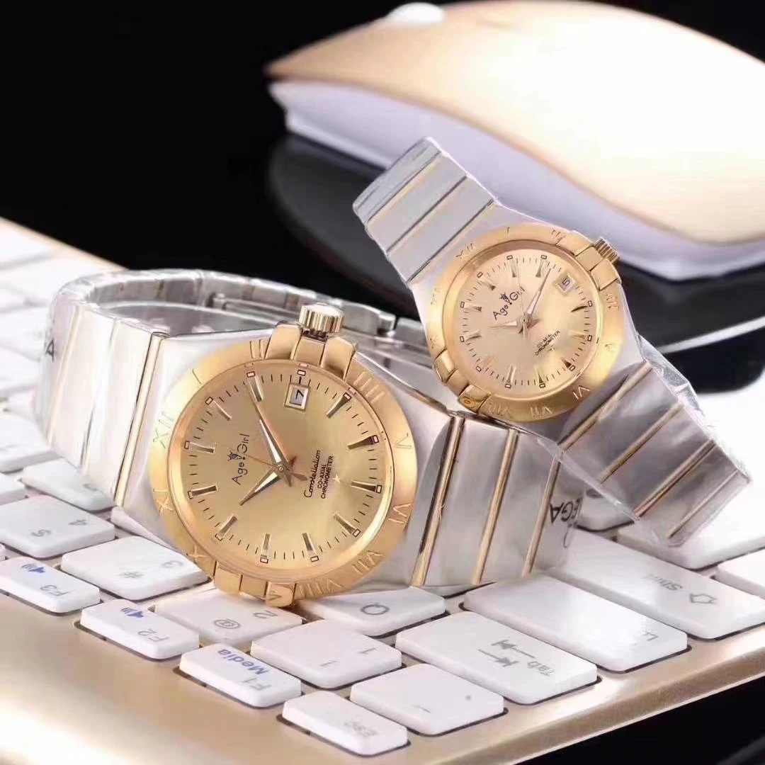 

Luxury Brand New Men Women Couple Watch Full Gold Bezel Dial Automatic Mechanical Stainless Steel Sapphire Diamond Bracelet 38MM