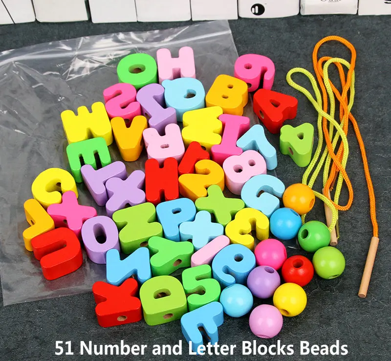 31pcs 41pcs 51 Number and Letter Blocks Beads 3 styles Children s Jewelery Making Utilities wood 1