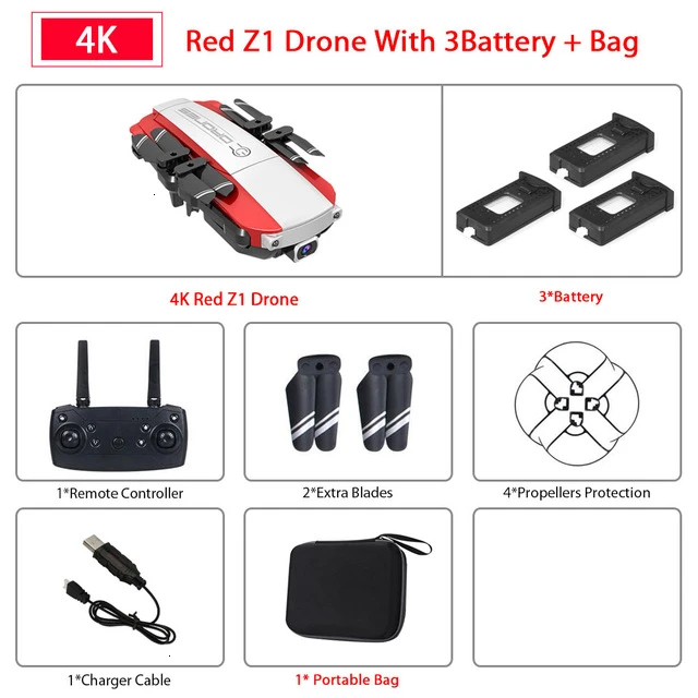 Z1 Wifi FPV мини-Дрон с камерой 1080P 4K HD Оптическое позиционирование потока управление жестами Rc Квадрокоптер Vs sg106 Visuo xs816 Дрон - Цвет: 4K Red Z1 3B