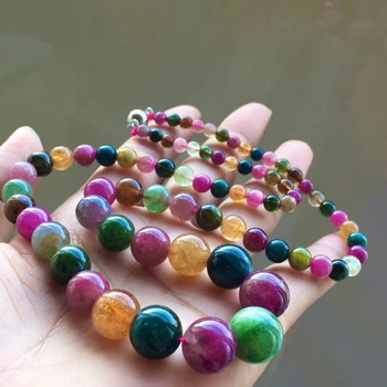 

Certificate Natural Colorful Tourmaline Red Green Crystal Necklace 5/13mm Clear Beads Fashion Bracelet Woman AAAAA