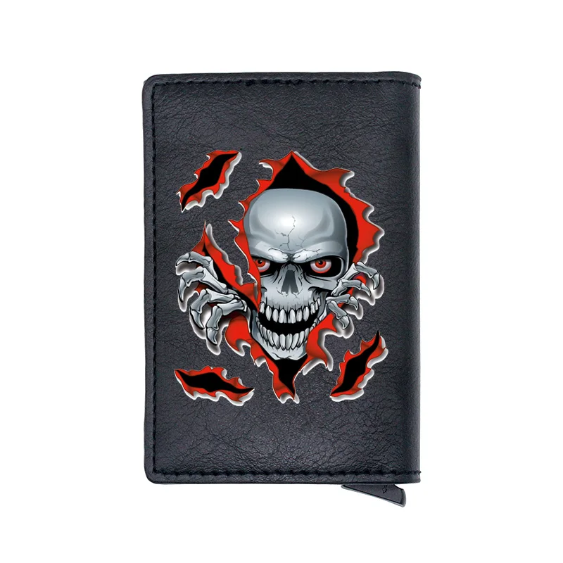 

2020 New Arrivals Skull Skeleton Card Holder Wallets Classic Steampunk Men Women Black Leather Small Money Bag Male Purses